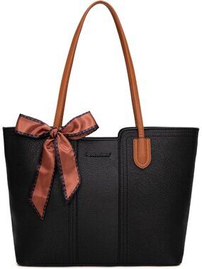 Women Jet Black Medium Tote Bags Top Handle Satchel Purses